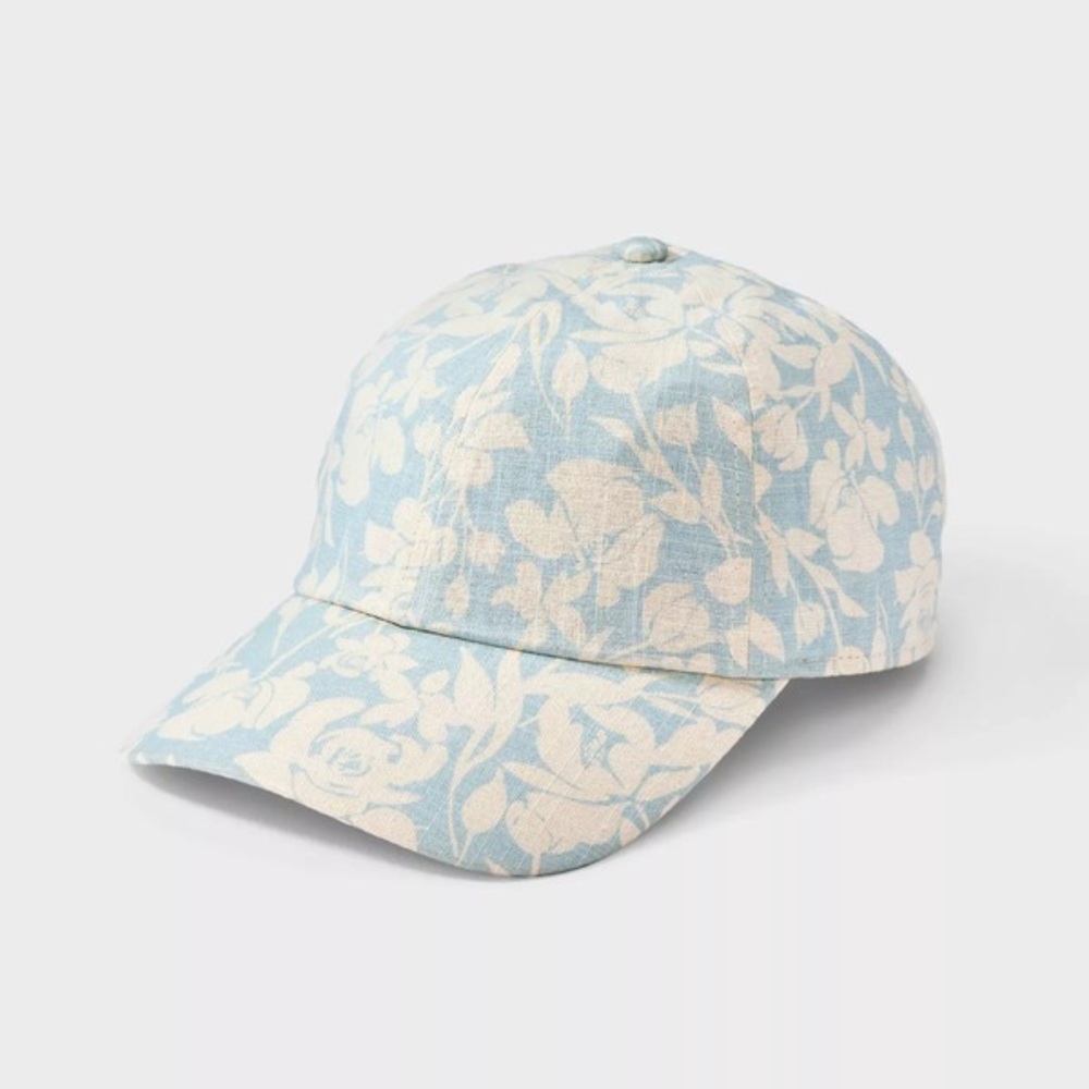 a new day Cream and Baby Blue Floral Baseball Cap